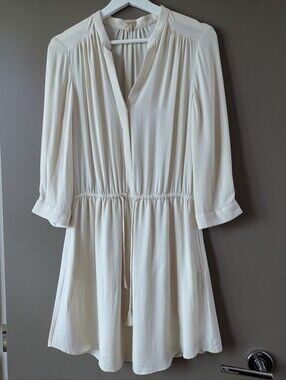 Silk Babaton Cream Long Sleeve V-Neck Tunic Dress/Mini Dress/ Long Blouse Small
